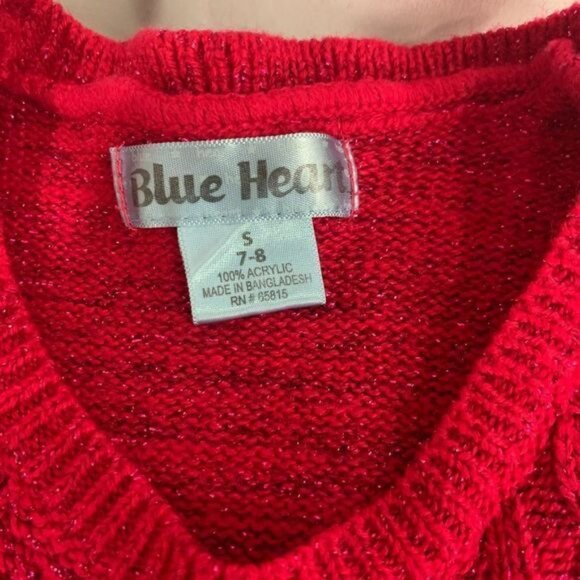 Blue Heart Girls Red Cable Knit Sweater Dress Size S 7-8 - Picture 3 of 4